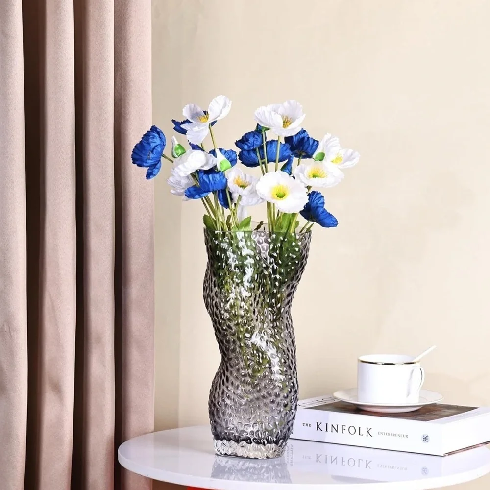 Grey Glass Vase, Modern Minimalist Flower Vase, Home Decoration (055)